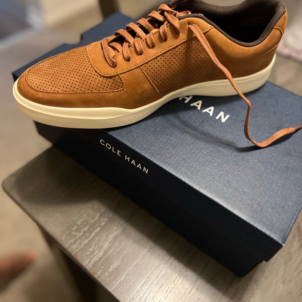 Cole Haan Men's Tan/Brown Perforated Leather Sneakers